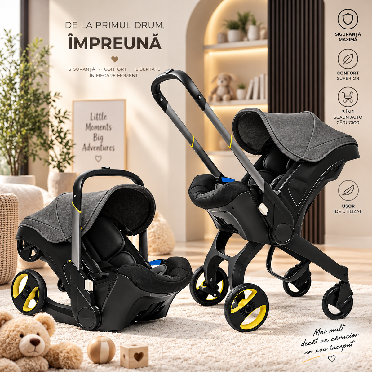 Carucior Travel 2 in 1 KIDOO pentru Bebelusi, 0-18 Luni, 0-13 kg, Compact si Pliabil