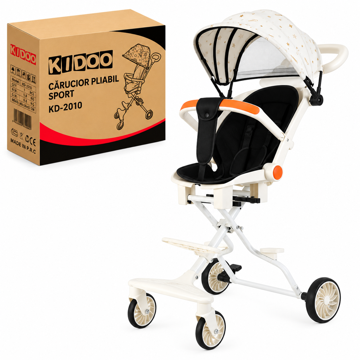 Carucior pliabil KIDOO, compact și ușor, pliere rapida, copertina extensibila, cos de depozitare, pentru copii 6–36 luni