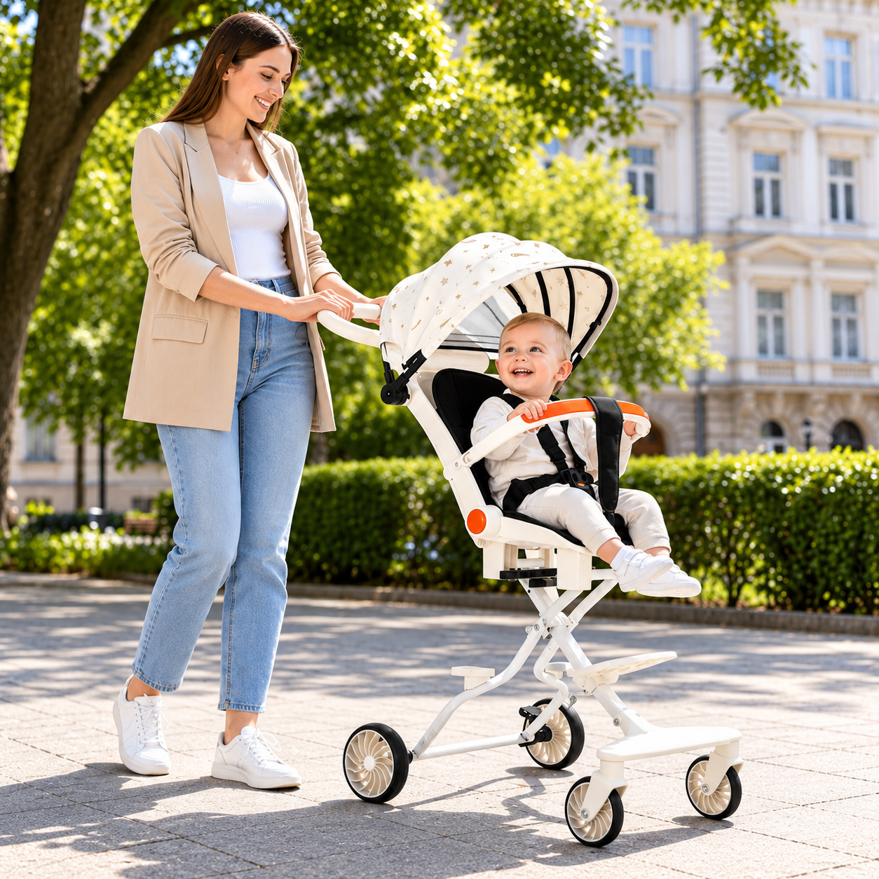 Carucior pliabil KIDOO, compact și ușor, pliere rapida, copertina extensibila, cos de depozitare, pentru copii 6–36 luni