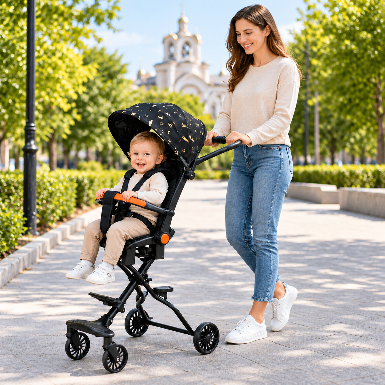 Carucior pliabil KIDOO, compact și ușor, pliere rapida, copertina extensibila, cos de depozitare, pentru copii 6–36 luni