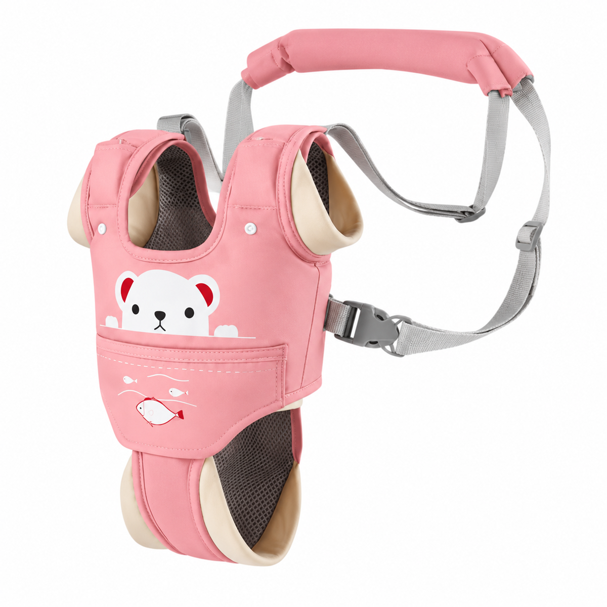 Ham bebe cu suport tip chilot detasabil, premergator, asistare mers, varsta 6-24 luni, bumbac, plasa, ergonomic si sigur