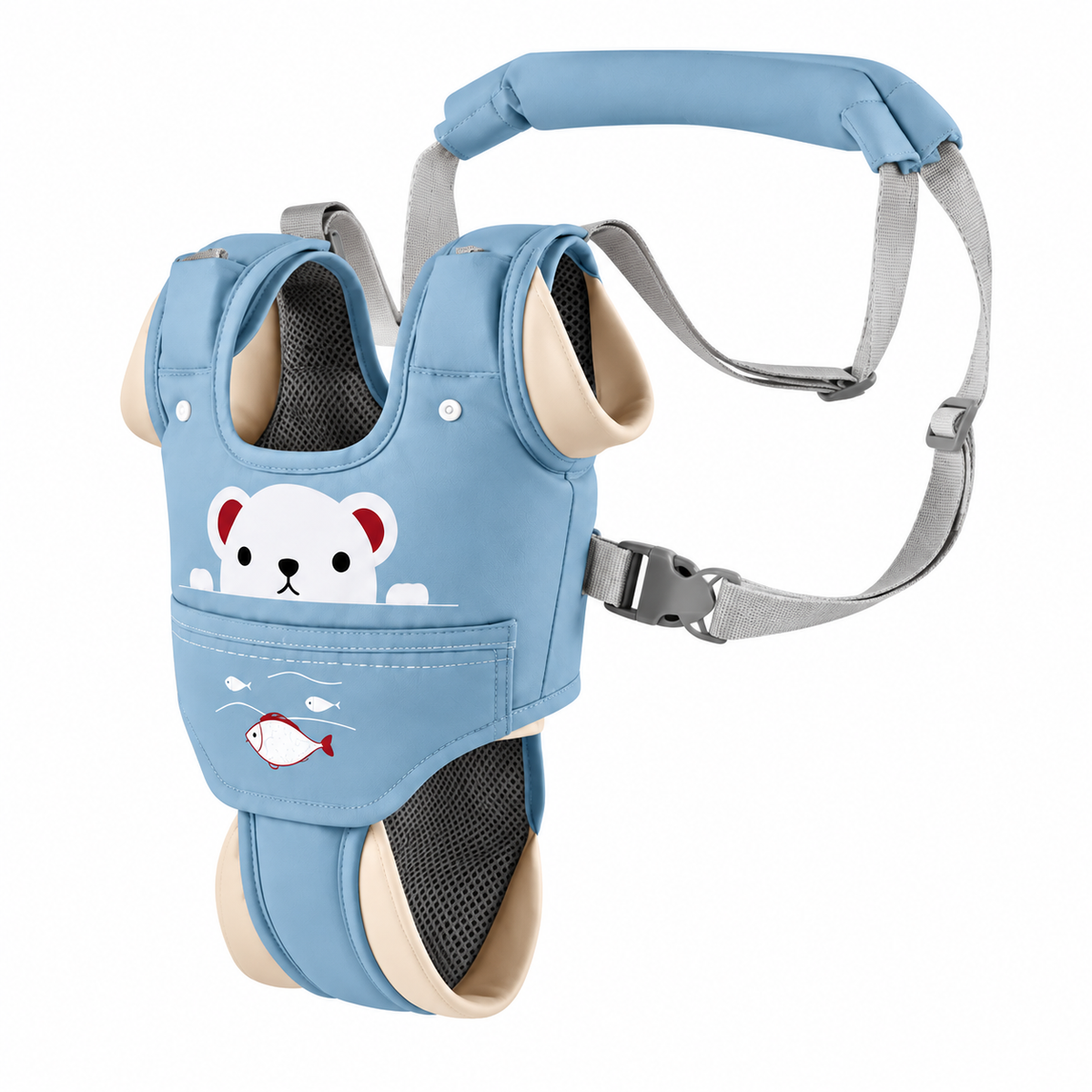 Ham bebe cu suport tip chilot detasabil, premergator, asistare mers, varsta 6-24 luni, bumbac, plasa, ergonomic si sigur