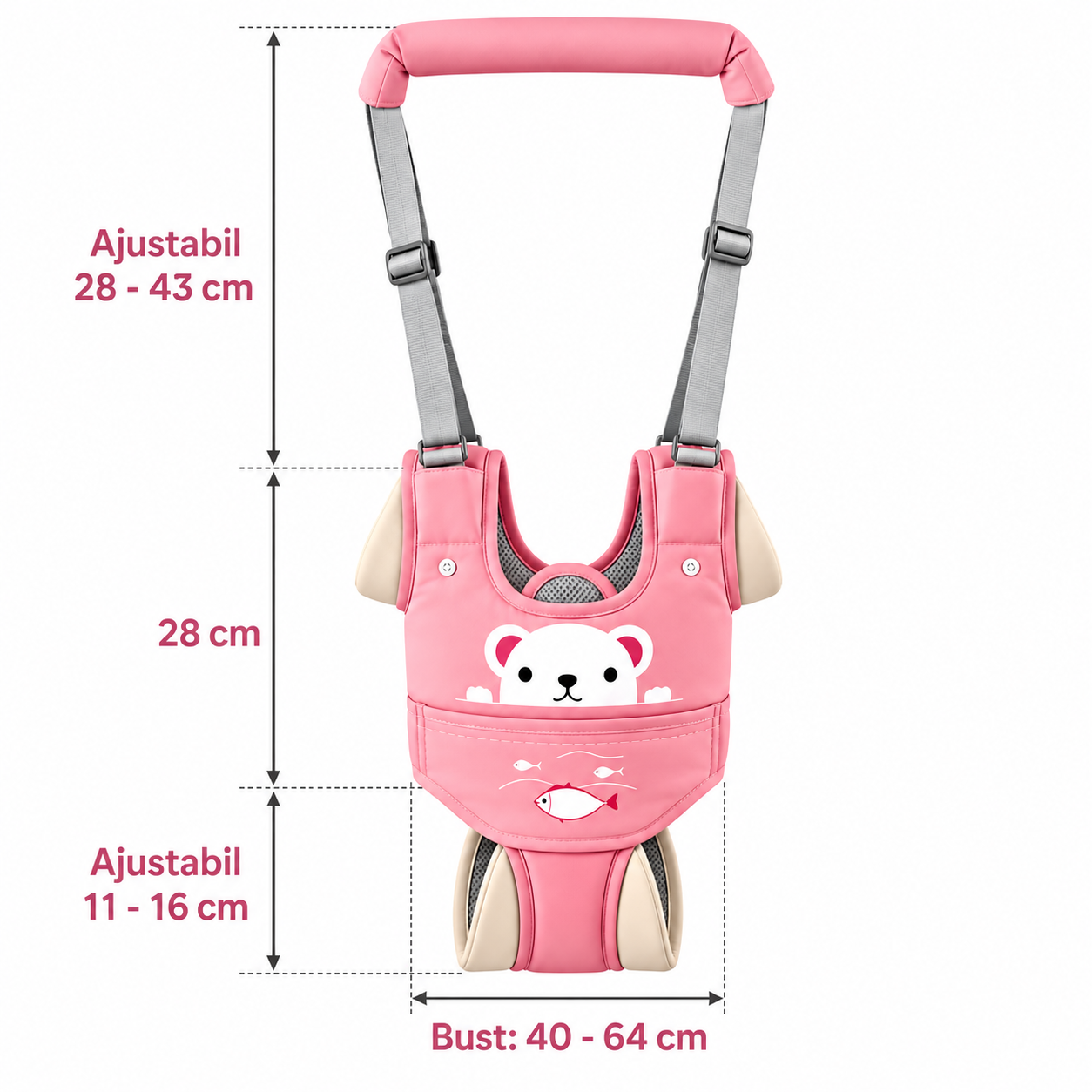 Ham bebe cu suport tip chilot detasabil, premergator, asistare mers, varsta 6-24 luni, bumbac, plasa, ergonomic si sigur