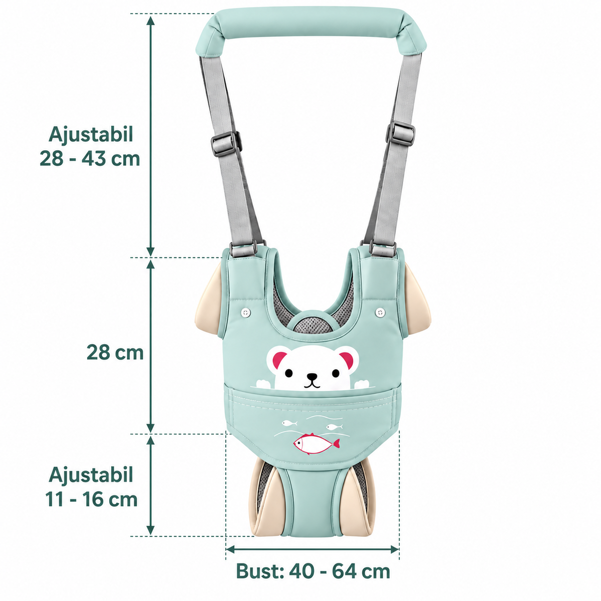 Ham bebe cu suport tip chilot detasabil, premergator, asistare mers, varsta 6-24 luni, bumbac, plasa, ergonomic si sigur