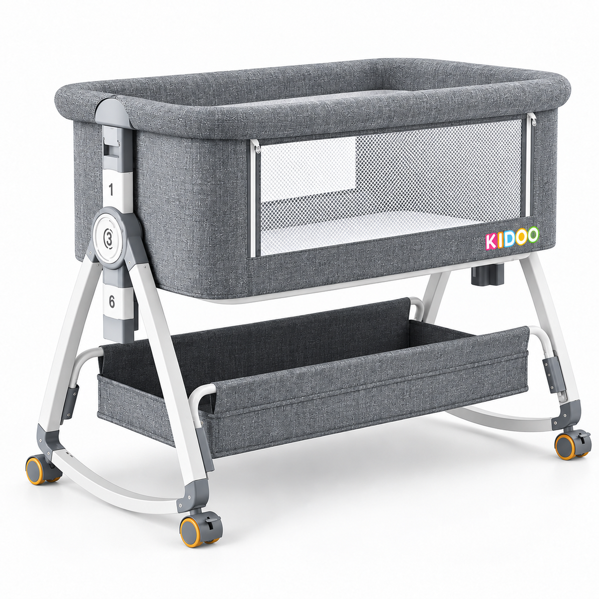 Patut portabil bebelusi KIDOO, 6 in 1, co-sleeping, masa de infasat, plasa anti-tantari, 5 trepte de reglare, saltea inclusa, pliabil