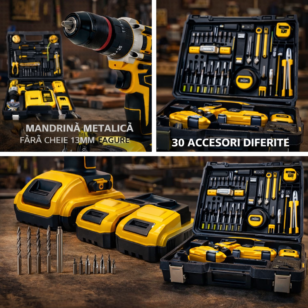 Trusa Bormasina 36V, 2 acumulatori, incarcator, 30 accesorii