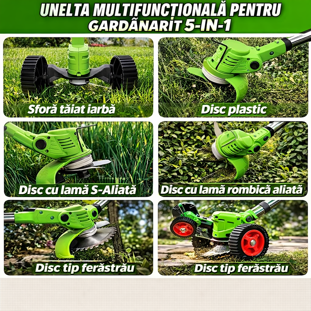 Motocoasa electrica 48V, 4000 mAh, 18000 RPM, cu acumulatori, roti detasabile