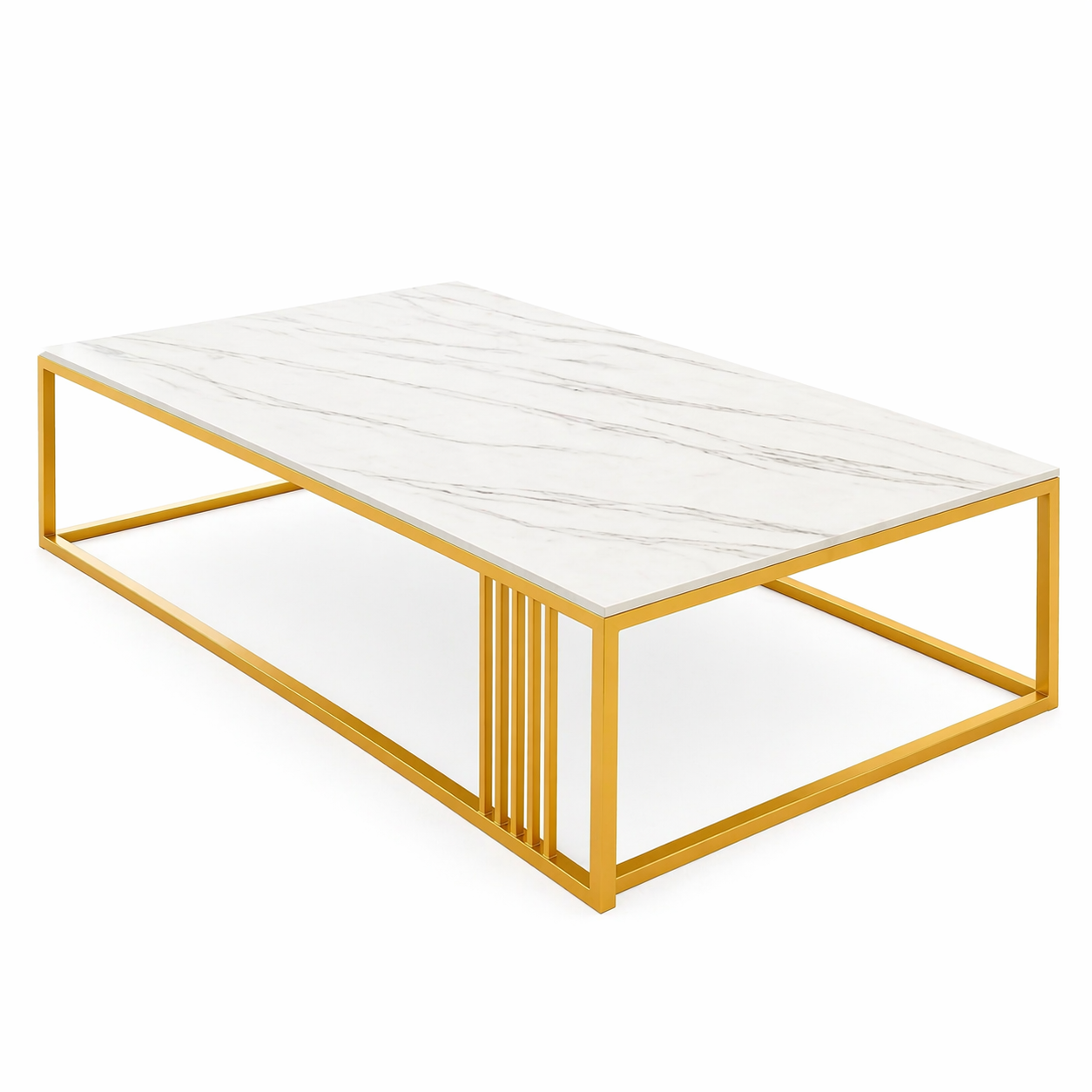 Masuta cafea dreptunghiulara, design nordic, aspect marmura alba, 120x60x43cm