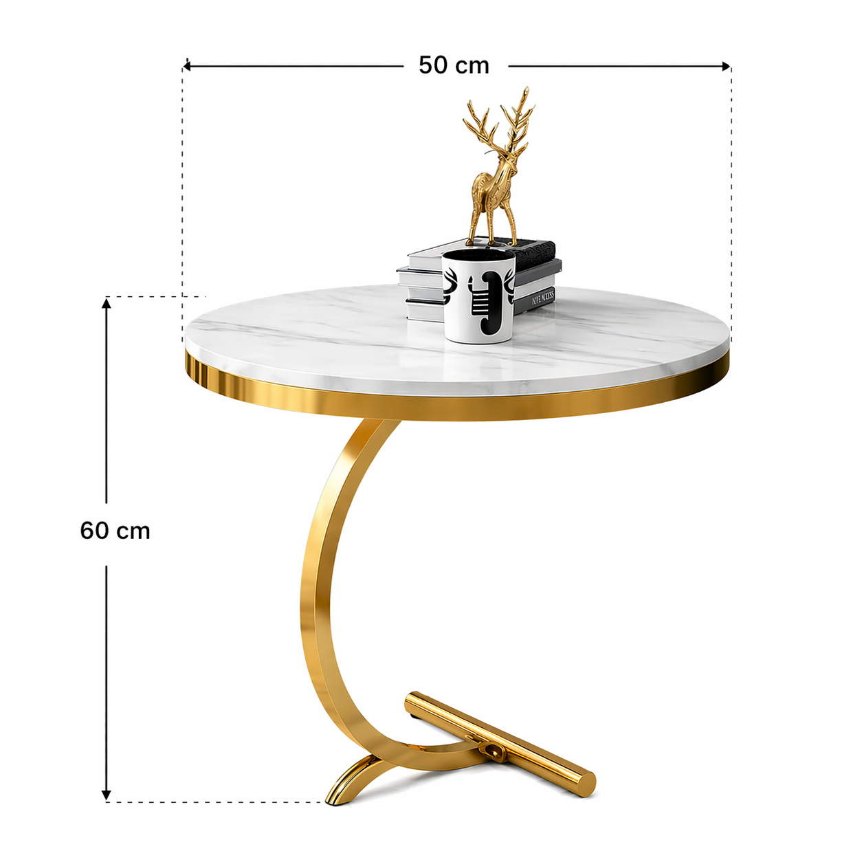 Masuta cafea, blat tip marmura, cadru metalic, desing nordic, 50 x 60 cm