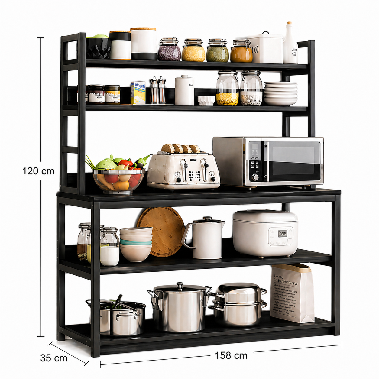 Etajera bucatarie multifunctionala cu rafturi, cadru metalic – 120x35x158 cm