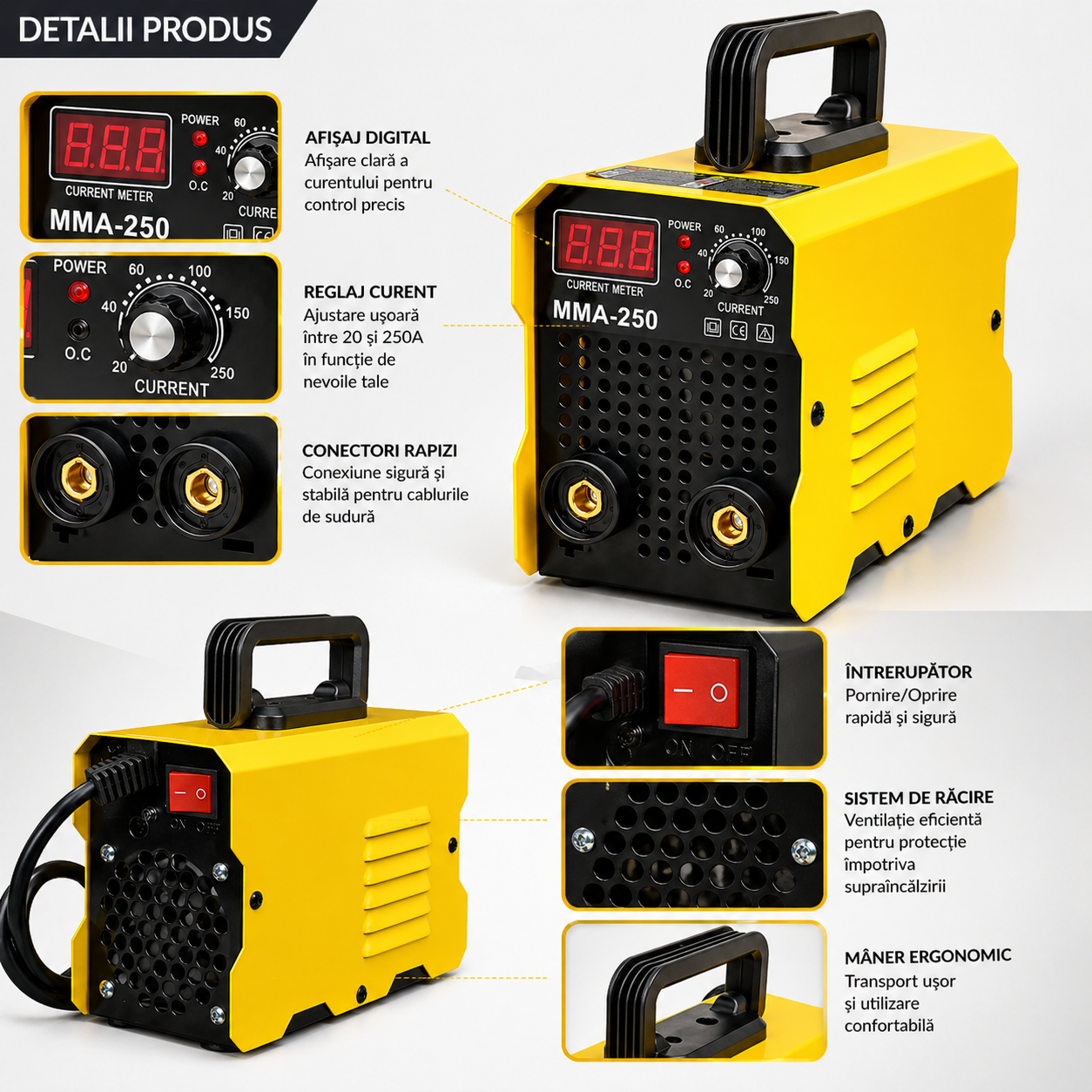Aparat de sudura invertor MMA-250, 250A, display digital, 230V
