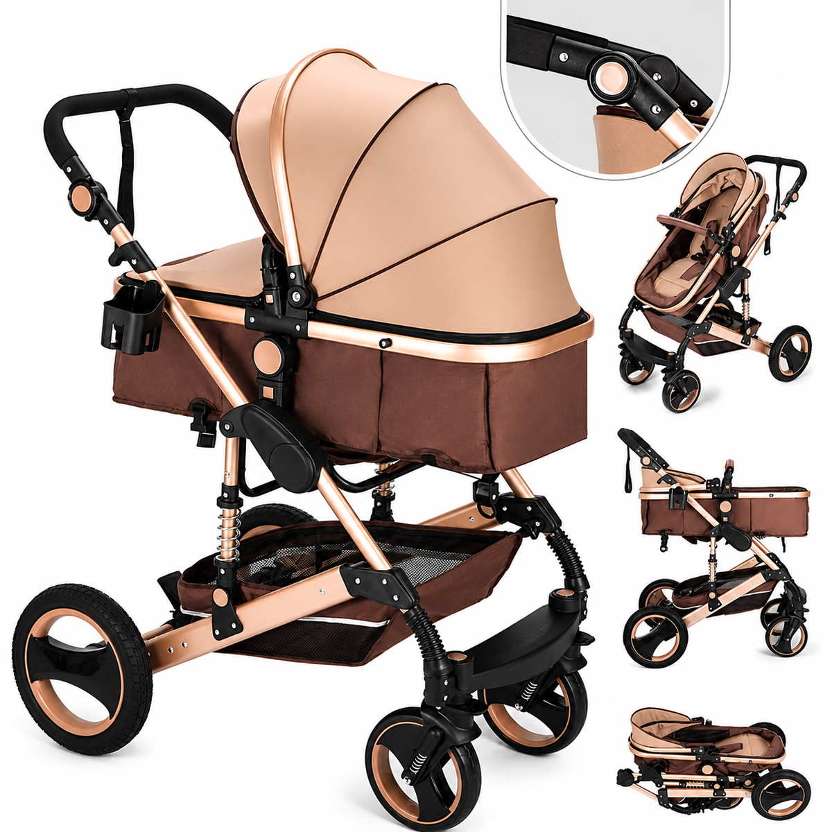 Carucior multifuncțional 2 în 1, landou + modul sport, 0–36 luni, max. 25 kg, suspensii, sezut reversibil