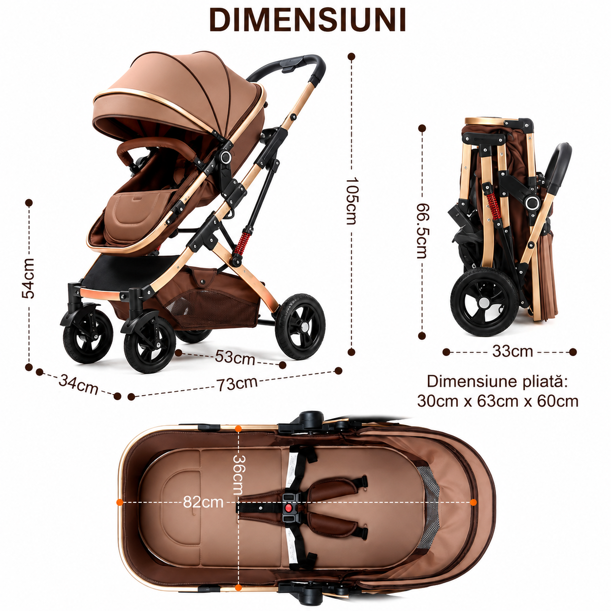 Carucior multifuncțional 2 în 1, landou + modul sport, 0–36 luni, max. 25 kg, suspensii, sezut reversibil