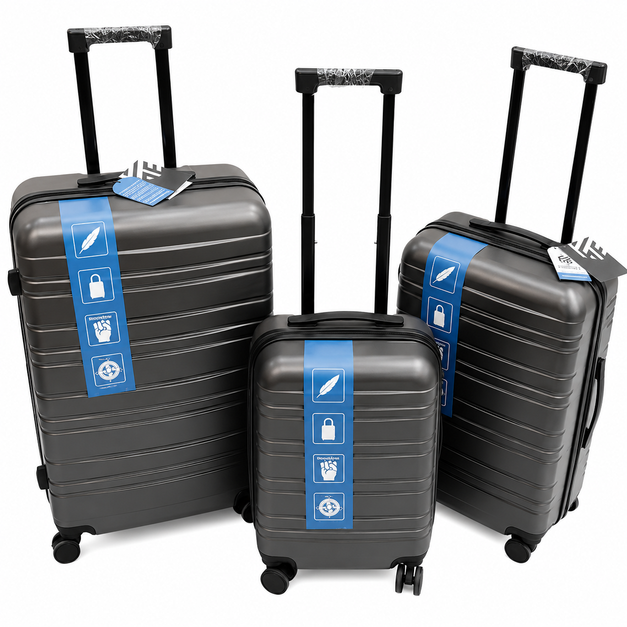 Set 3 valize troller, ABS, roti duble 360°, maner telescopic, 73/65/55 cm – mare, medie si cabina