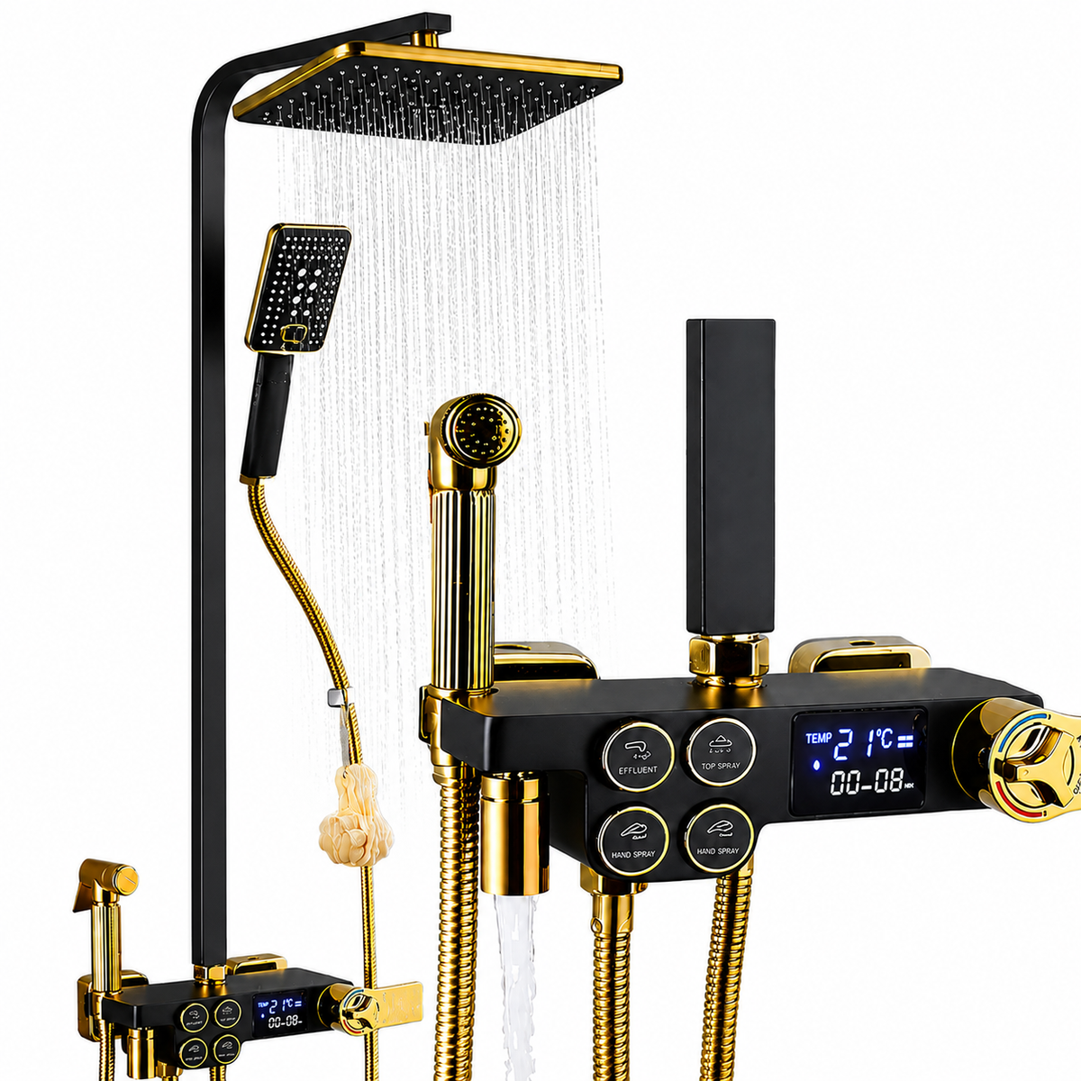 Coloana dus smart cu afisaj digital, dus ploaie, 4 functii, negru/auriu