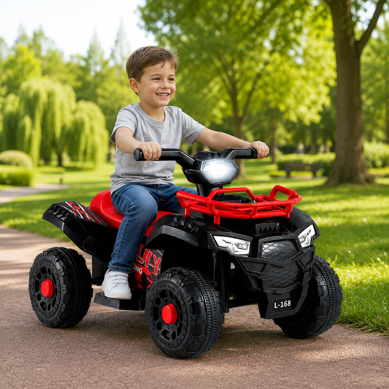 ATV electric pentru copii, 6V, Viteza 3–5 km/h, recomandat 3–6 Ani, faruri LED, design off-road
