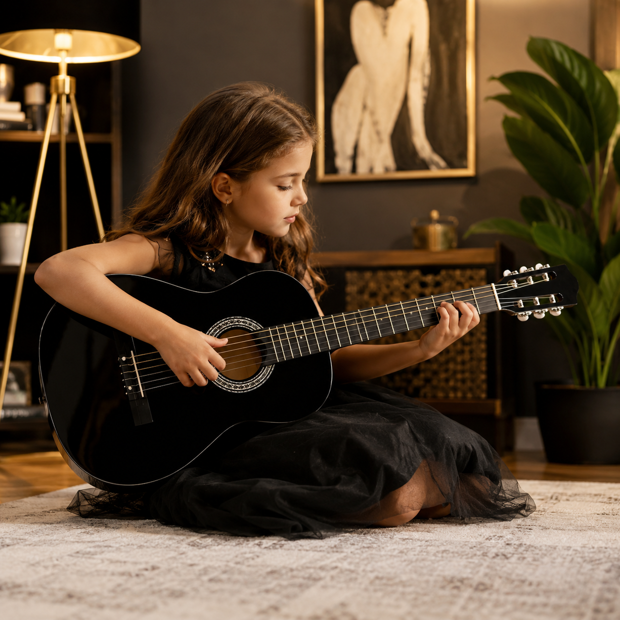 Chitara acustica, marime 4/4, 6 corzi metalice, 20 taste, pentru incepatori si copii, lemn