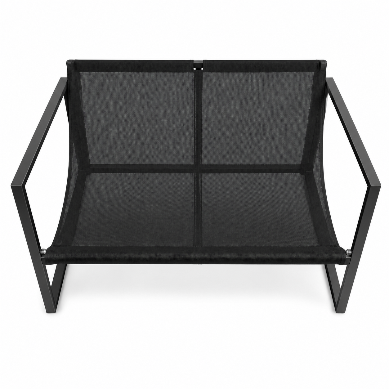 Set mobilier gradina, 4 piese, canapea 2 locuri + 2 fotolii + masuta cu sticla securizata neagra, cadru metalic