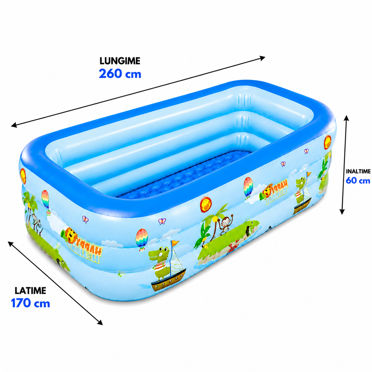 Piscina gonflabila dreptunghiulara pentru copii 3+ ani, 3 straturi, 260x170x60 cm + pompa umflat + colac cadou