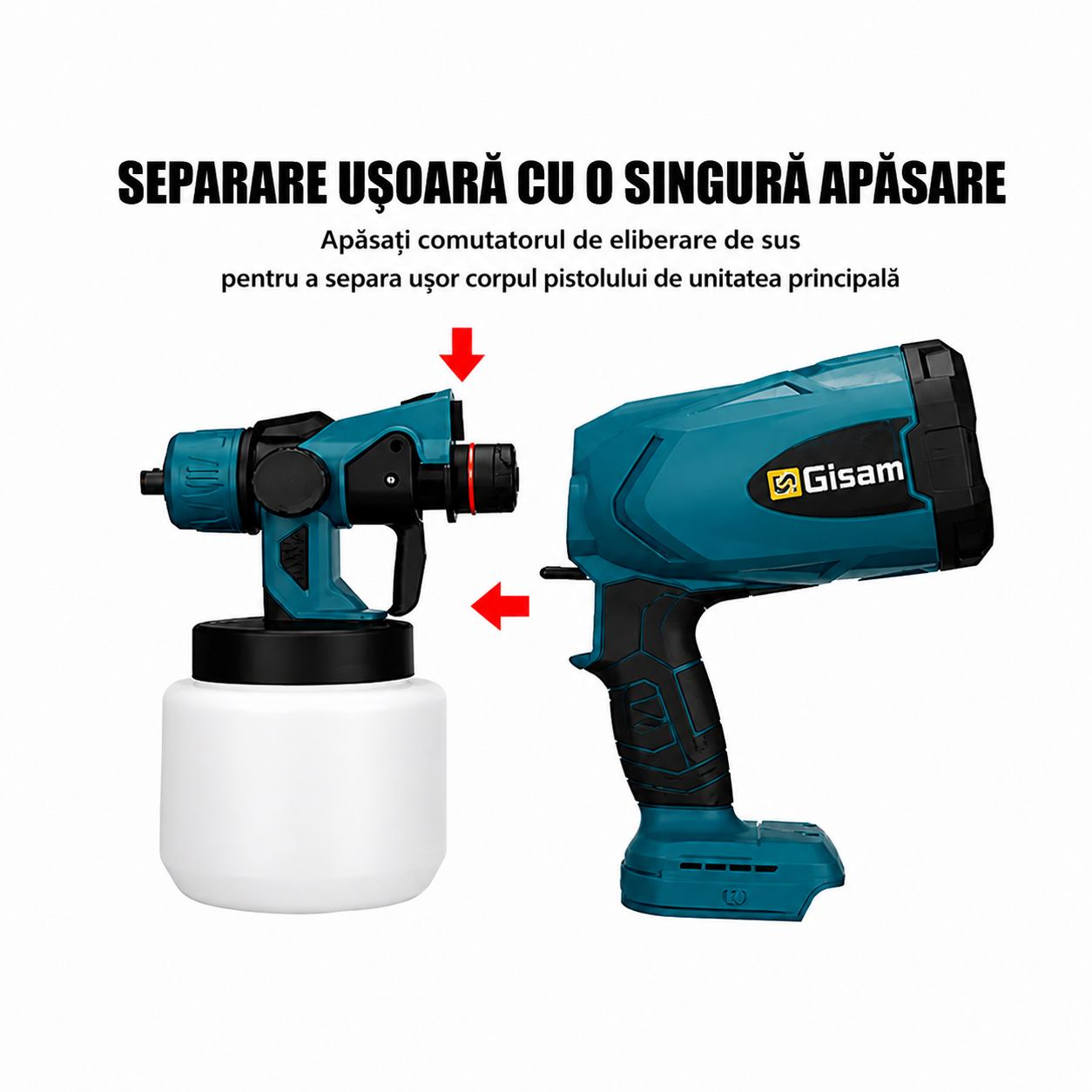 Pistol de vopsit electric, 2 acumulator 48V, rezervor 1000 ml, 1200 ml/min, 3 moduri pulverizare