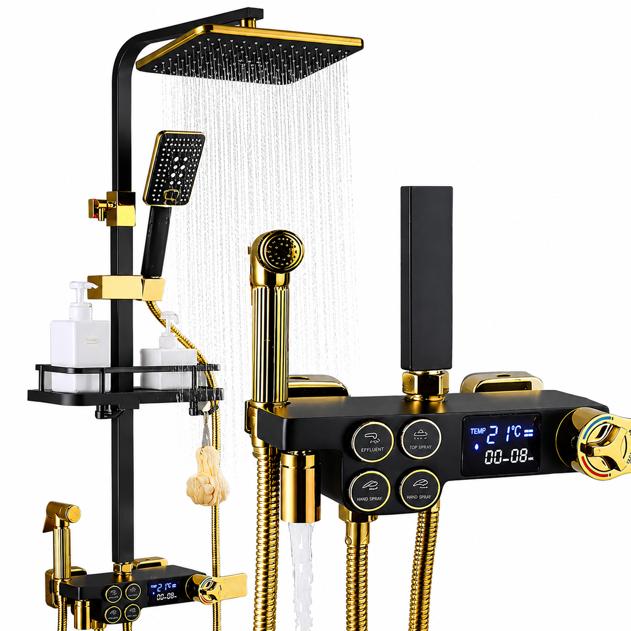 Coloana dus smart cu afisaj digital, dus ploaie, 4 functii, negru/auriu