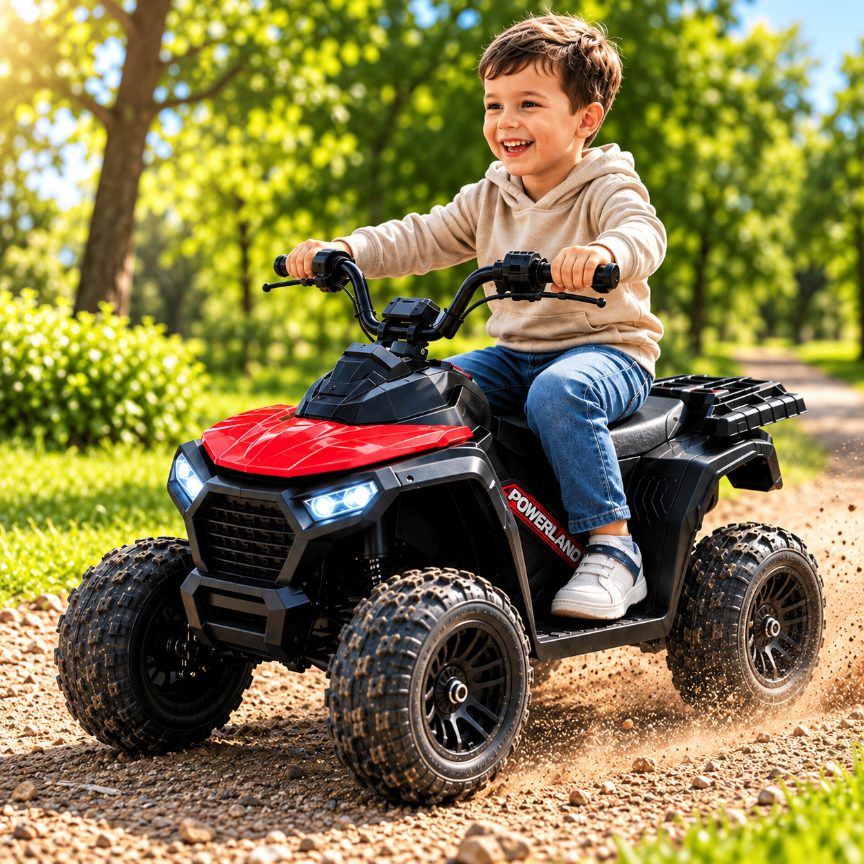 ATV electric pentru copii KIDOO, 6V, motor 380, faruri LED, pornire cu buton, design fff-road