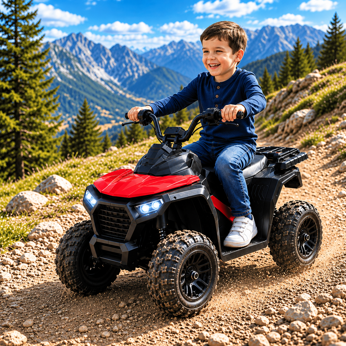 ATV electric pentru copii KIDOO, 6V, motor 380, faruri LED, pornire cu buton, design fff-road