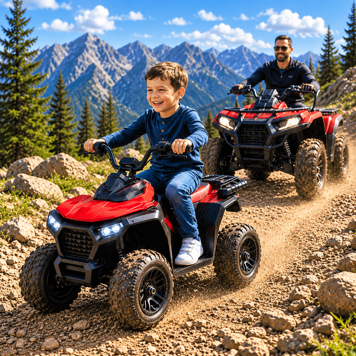 ATV electric pentru copii KIDOO, 6V, motor 380, faruri LED, pornire cu buton, design fff-road