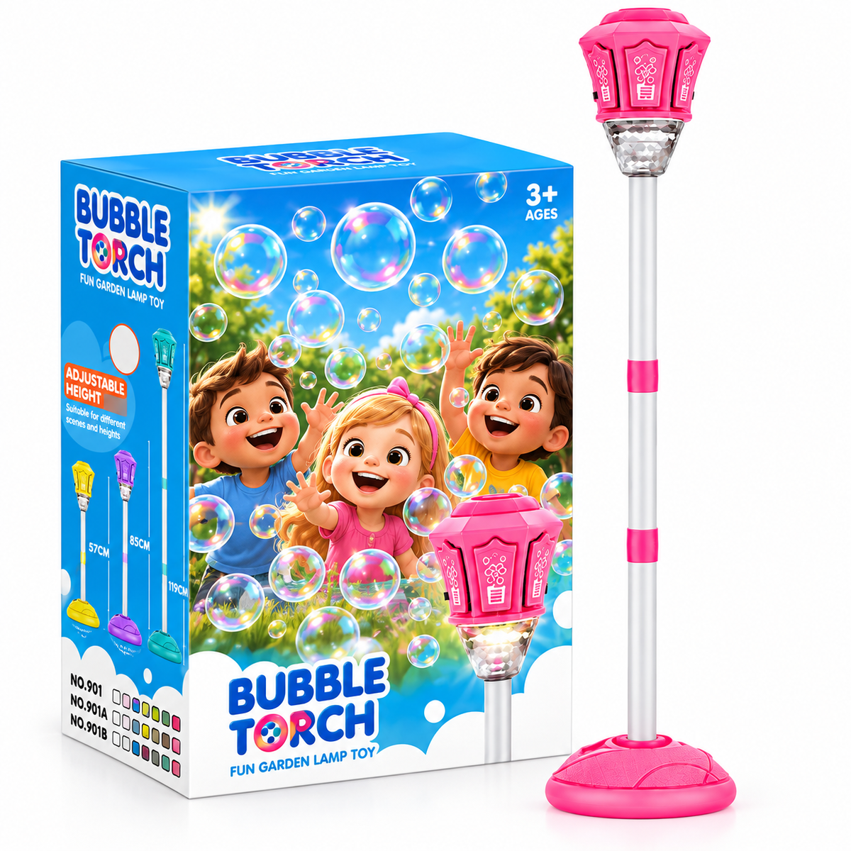 Lampa Bubble Torch pentru Copii cu Baloane de Sapun si Lumini, Inaltime Reglabila 57-119 cm, Jucarie 3+ Ani