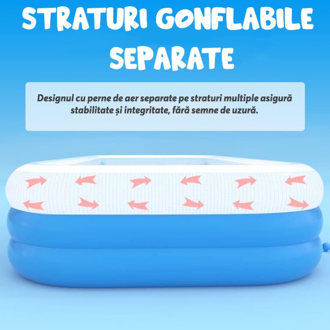 Piscina gonflabila dreptunghiulara, baza moale, 3 inele, 260x175x60 cm + pompa umflat + colac cadou