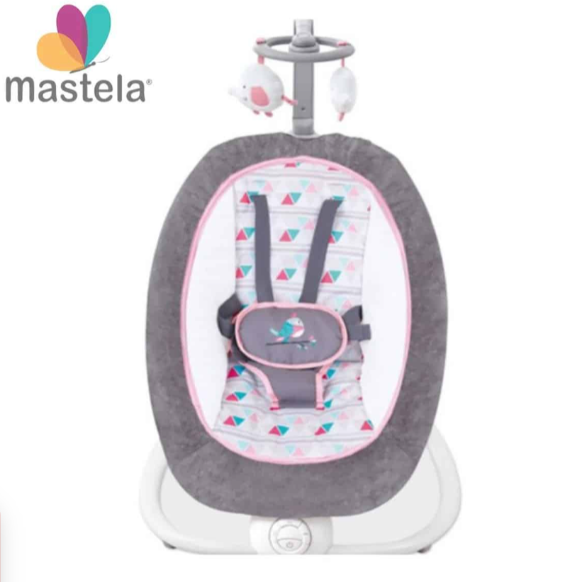 Balansoar pentru bebelusi Mastela, cu vibratii si sunete, 4 pozitii, 7 melodii, bara cu jucarii, pliabil