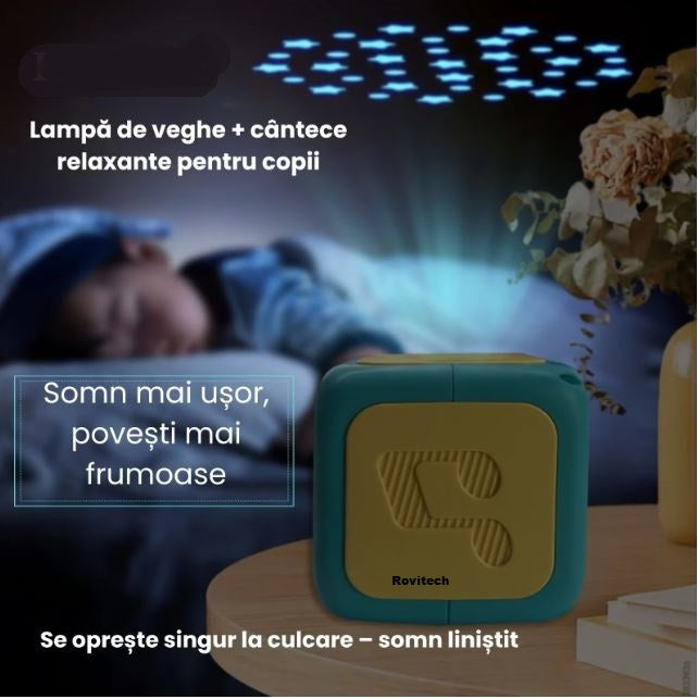 Proiector cu povesti pentru copii in limba romana, 8 povesti clasice, proiectie pe tavan si perete, 8 cantece de leagan, lampa de veghe, oprire automata