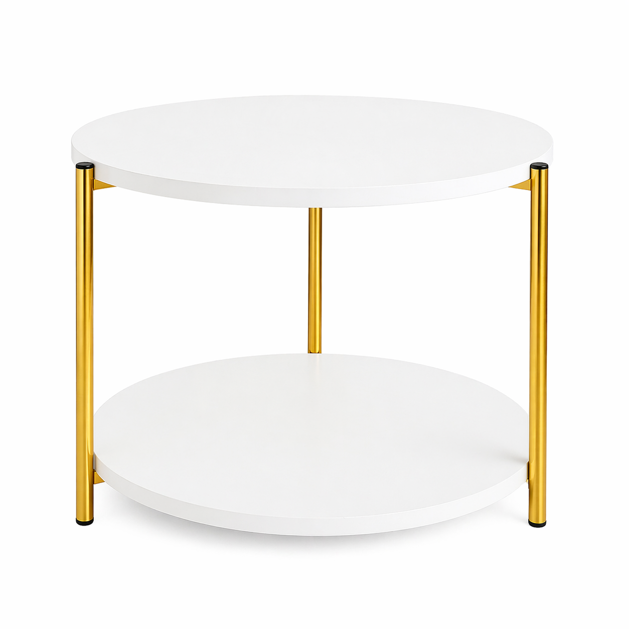 Masuta rotunda, blat alb, picioare aurii, design modern 40 x 40 x 43 cm