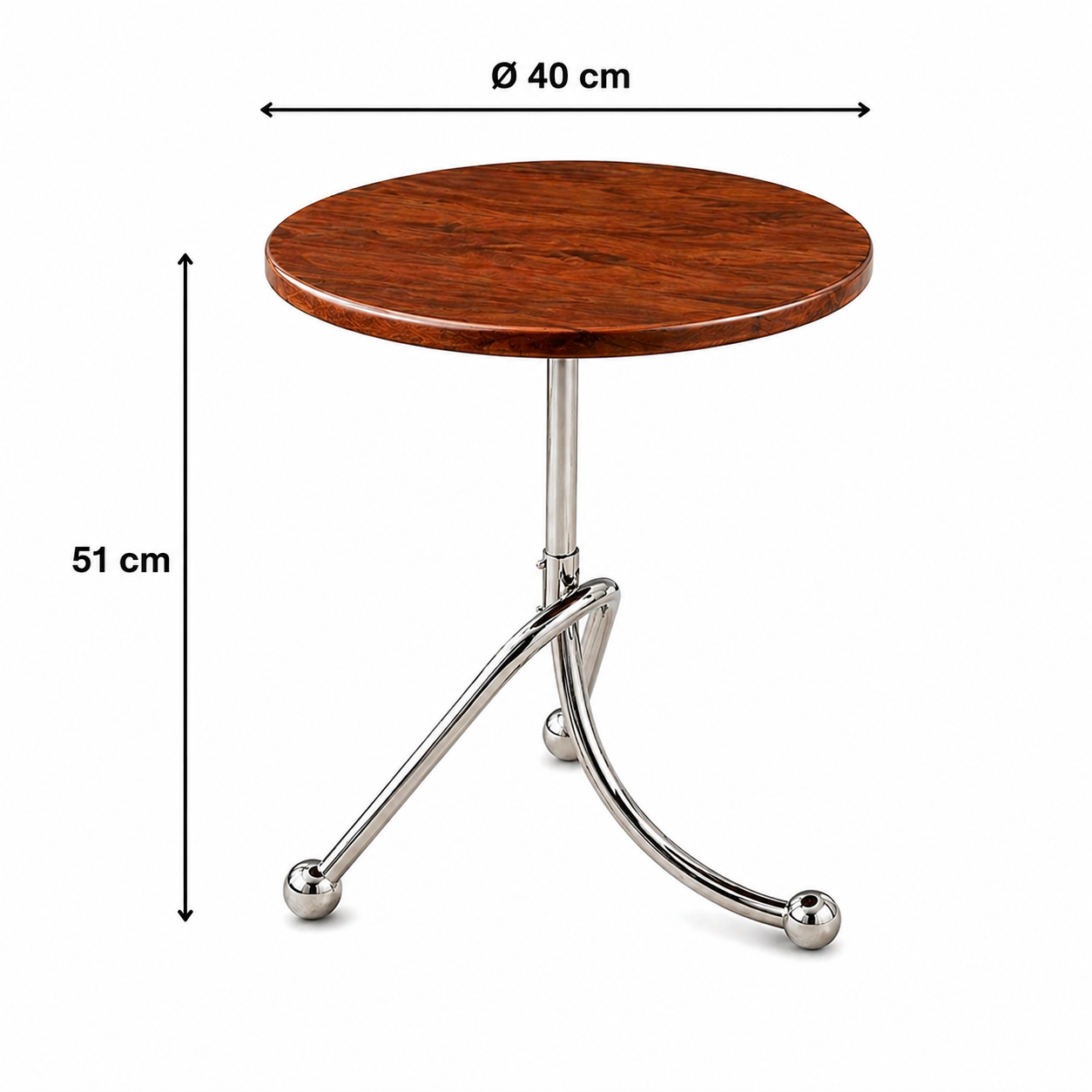 Masuta moderna cu blat rotund si picioare metalice cromate, 40 x 40 x 51 cm