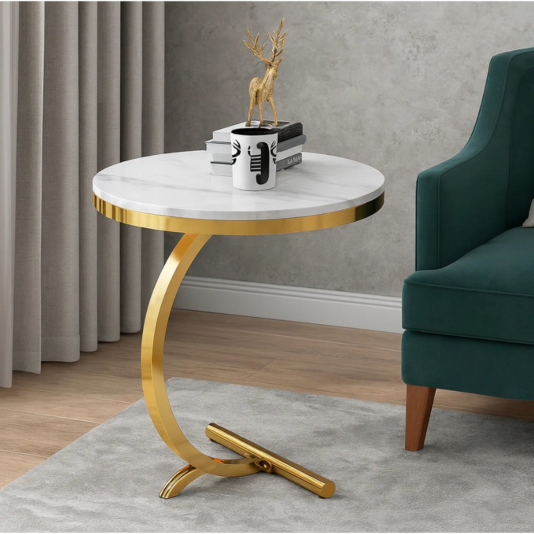 Masuta cafea, blat tip marmura, cadru metalic, desing nordic, 50 x 60 cm