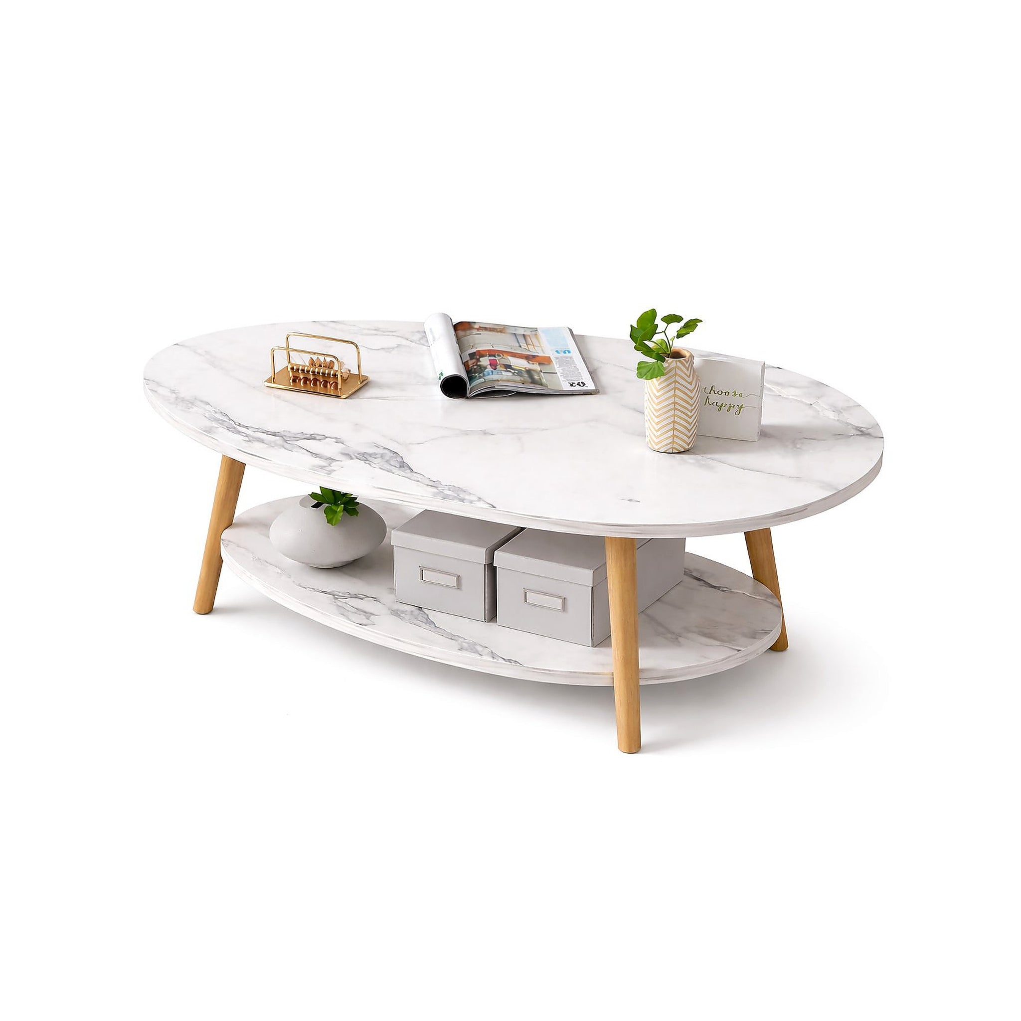 Masuta cafea, 2 niveluri, 90x50x42 cm, alb