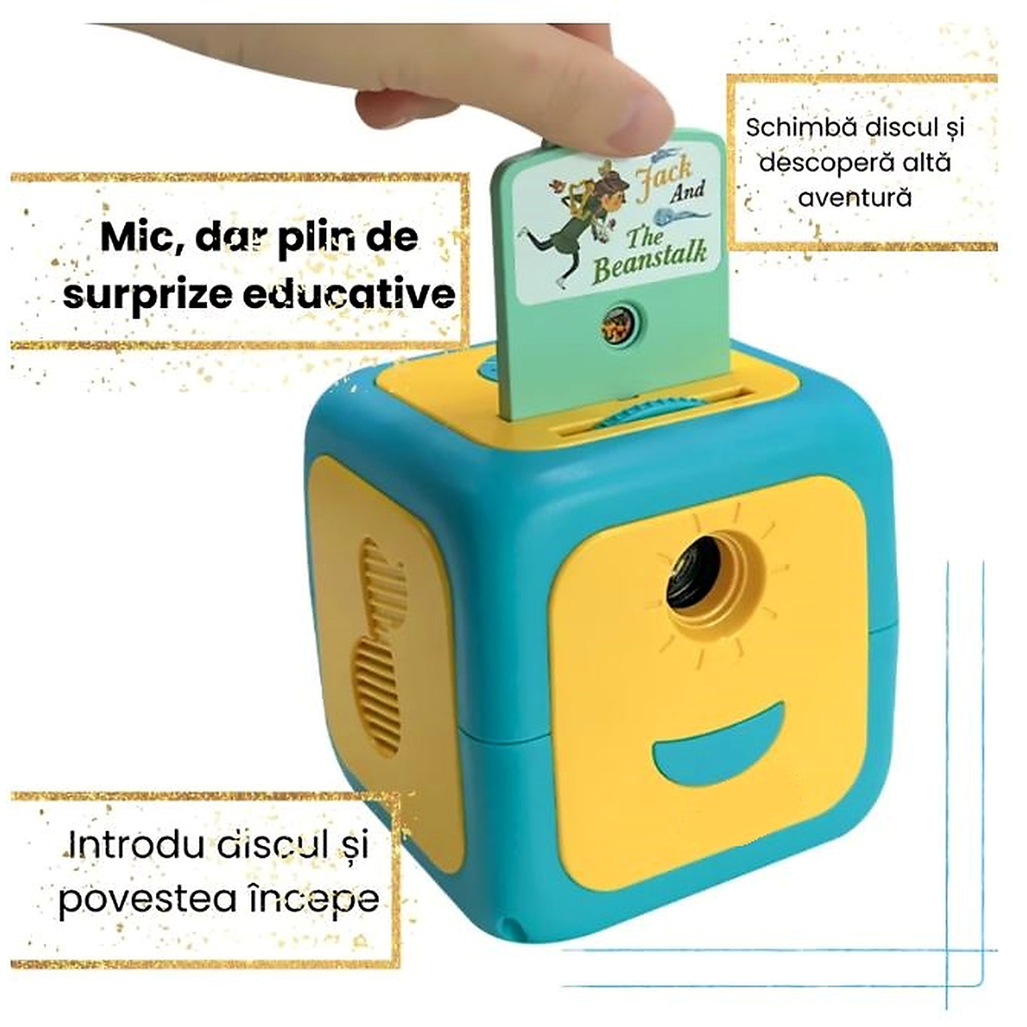 Proiector cu povesti pentru copii in limba romana, 8 povesti clasice, proiectie pe tavan si perete, 8 cantece de leagan, lampa de veghe, oprire automata