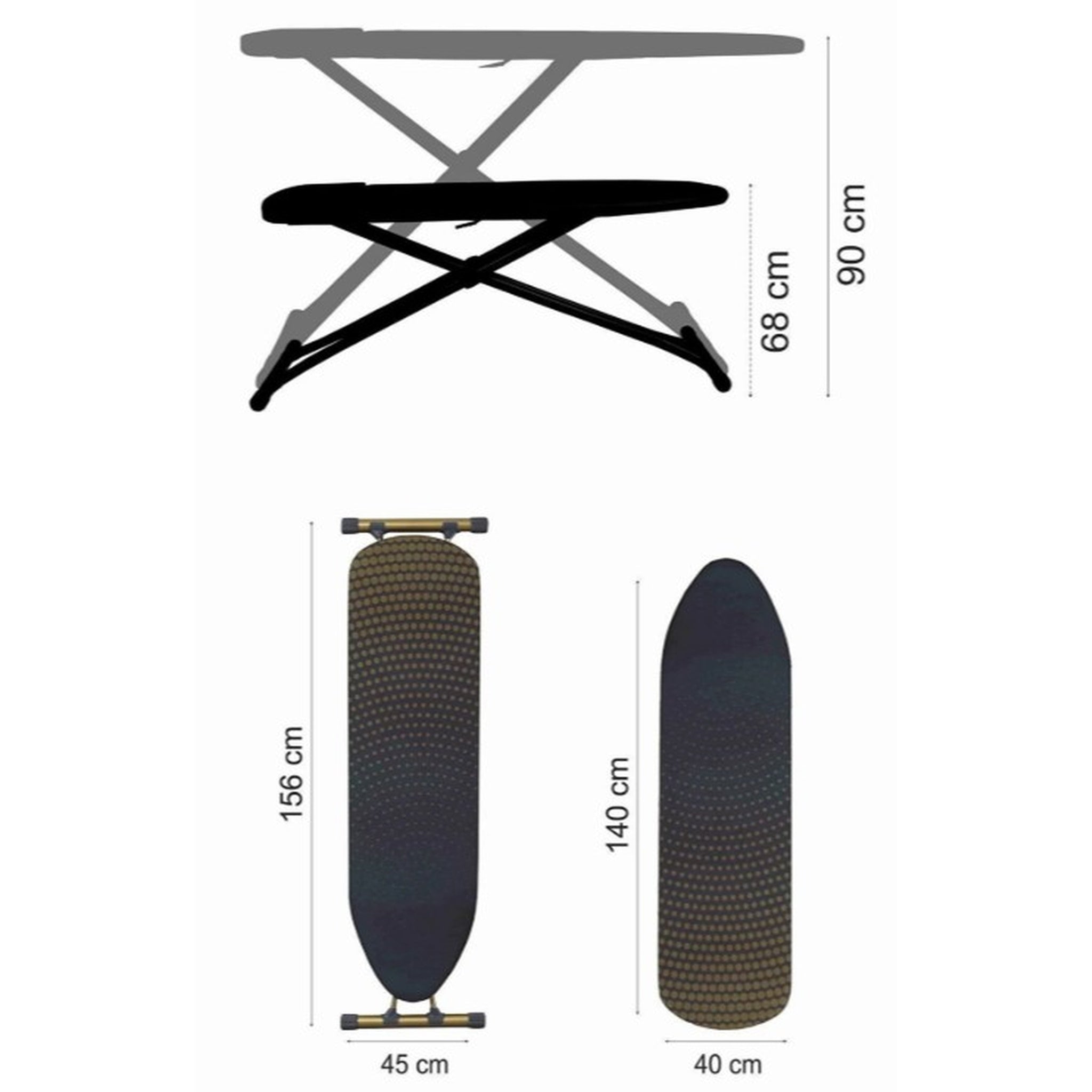 Masa de calcat SmartBoard Premium, pentru fier si statie de calcat, bumbac 100%, prelungitor incorporat, monobloc, suprafata 40X140 cm, inaltime 68-90 cm