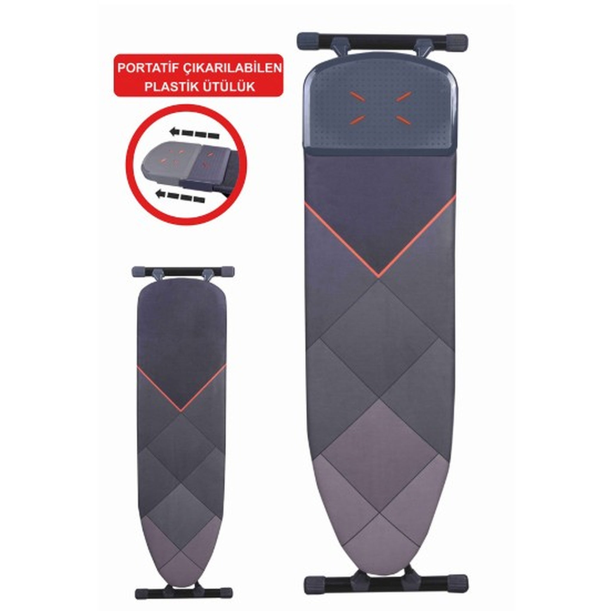 Masa de calcat AlfBoard Premium, pentru fier si statie de calcat, bumbac 100%, prelungitor incorporat, monobloc, suprafata 43X150 cm, inaltime 60-90 cm