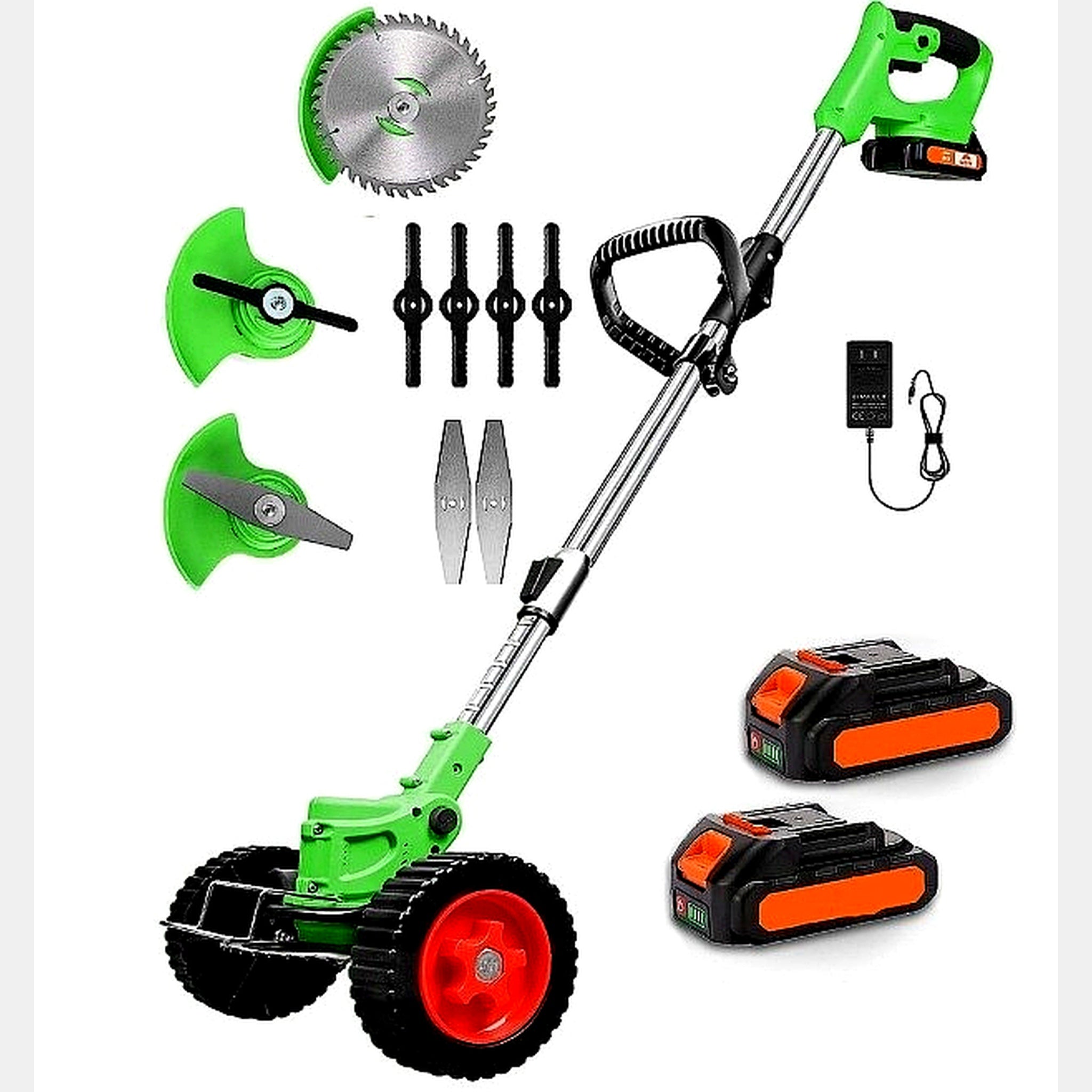 Motocoasa electrica 48V, 4000 mAh, 18000 RPM, cu acumulatori, roti detasabile